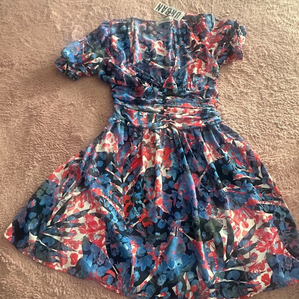 Urban Outfitters Blue Tie Front Knee Length Sundress with Puff Sleeves